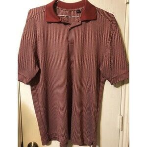 Callaway Mens Dark Red White Stripped  Short Sleeve Polo Shirt - Size XL